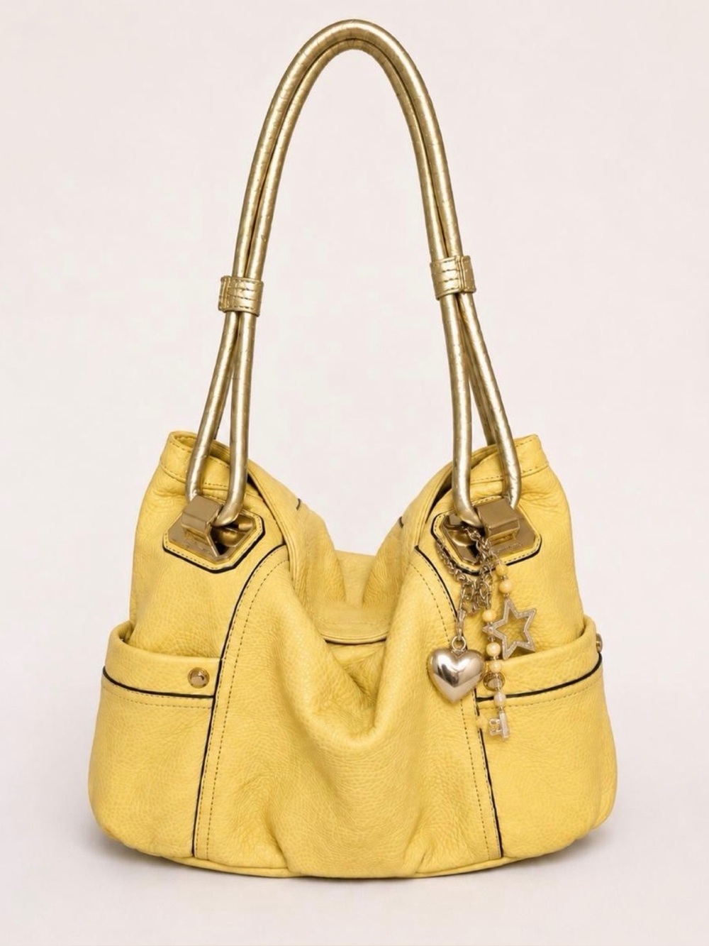 Y2K Vintage Butter Yellow Slouchy Shoulder Bag w/ Gold Metallic. B. Makowsky